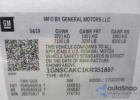 2019 Chevrolet Tahoe Ls from USA, damaged, VIN 1GNSCAKC1KR351857